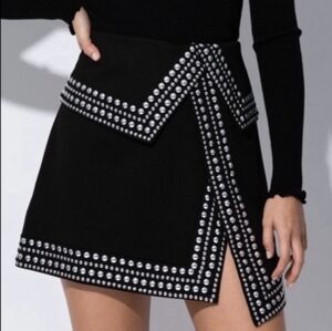 NWT Haute Rogue Studded Black Mini Skirt Club Punk Concert Womens L